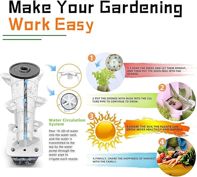 30-Plant Hydroponics Tower Garden Hydroponic Growing System Aeroponics Growing Kit for Herbs Fruits and Vegetables with Hydrating Pump Adapter Net Pots Timer for Herbs Fruits and Vegetables//1pc