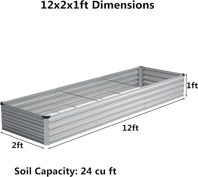 12x2x1 ft(2 Pack) Galvanized Raised Garden BedOutdoor Planter Box Metal Patio Kit Planting Bed for Vegetables Flowers and SucculentsSilver