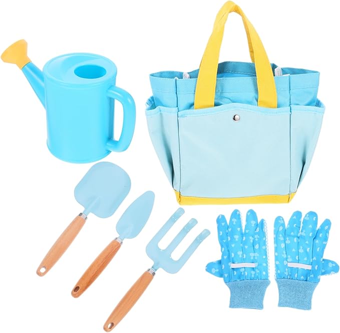 1set Boy Girl Gardening Tools Set Boy Girl Garden Hand Tool Kit Shovel Rake Watering Can and Storage Basket and Gardening Equipment for Outdoor Fun