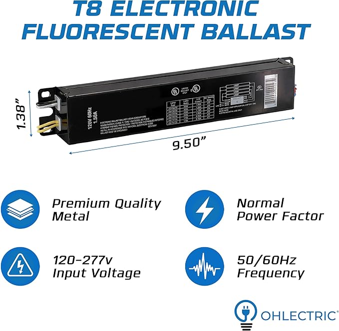 OHLECTRIC Ballast T8 4-Lamp (6-Pack) Replacement for Robertson IEA432T8120N Electronic Fluorescent Ballast for 3 or 4 T8 Fluorescent Lamps Between 17W-32W or 3 F40T8 Lamps Instant Start 120V