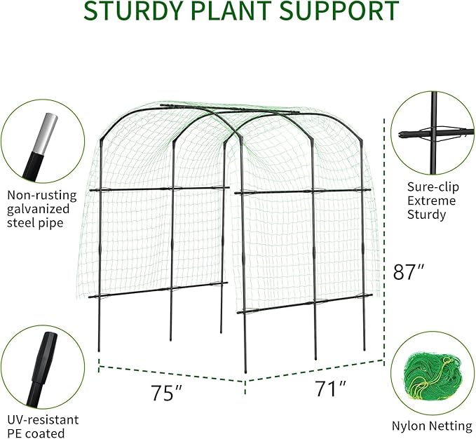 DoCred Tall Garden Arch Trellis for Climbing Plants 87in x 75in Tall Metal Plant Support Trellis Archway for Climbing Vine Vegetable/Fruit/Flower Outdoor Garden Trellis Decoration Black