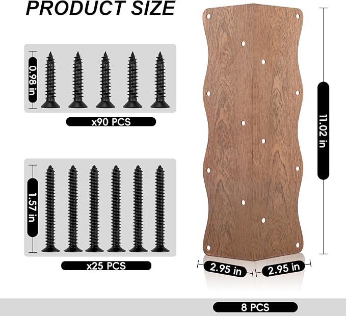 Set of 8 Raised Garden Bed Corner Brackets with Wood Screws Rust Resistant Metal Connectors 11 x 3 x 3 for 20-24 Beds Raised Bed Corners for Vegetable Planter Garden Wood Grain