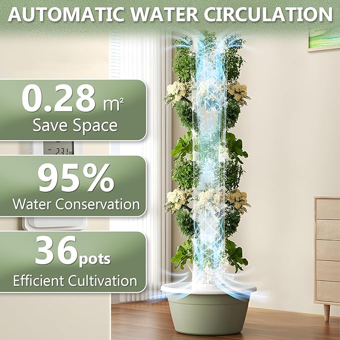 20/28/36 Pots Hydroponic Tower Aeroponic Tower Garden System with Tank Hydroponics Growing System Kit for Home Indoor Gardening System7 Layers