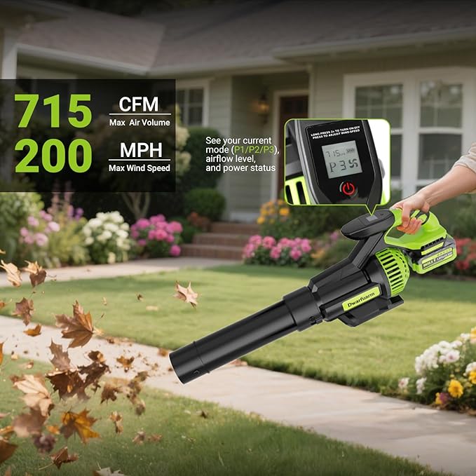 Cordless Leaf Blower with 715 CFM 35000 RPM Brushless Motor Lightweight Electric Blower with LCD &amp 3-Speed Modes Battery Powered with 2×4.0Ah Batteries &amp Charger for Lawn Care Yard Patio