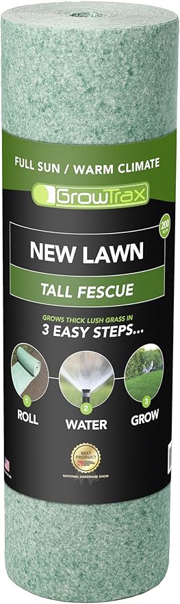 Growtrax 200 Sq Ft Biodegradable Tall Fescue Green Grass Seed Mix and Fertilizer Mat for Home Front and Back Lawn Repair and Replacement