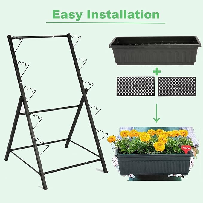 Homdox 2 Pack Elevated Garden Bed 5-Tier Freestanding Vertical Raised Bed for Gardening 5 Garden Planter Boxes and 5 Hooks Perfect to Grow Vegetables Herbs Flowers Outdoor Indoor Black