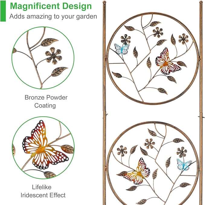 Set of 2 Butterfly Metal Garden Trellis for Climbing Plants Decorative Vegetables Flowers Vine Trellis for Outdoor Patio 55'' H x 12.4'' W