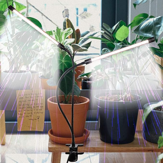 RUNAAJA Long Double-Ended Clamps Plant Growth Light Succulent Plant Light LED Ground Insert Plant Light with Auto On/Off Timer 4H/8H/12H/18H Plant Grow Light