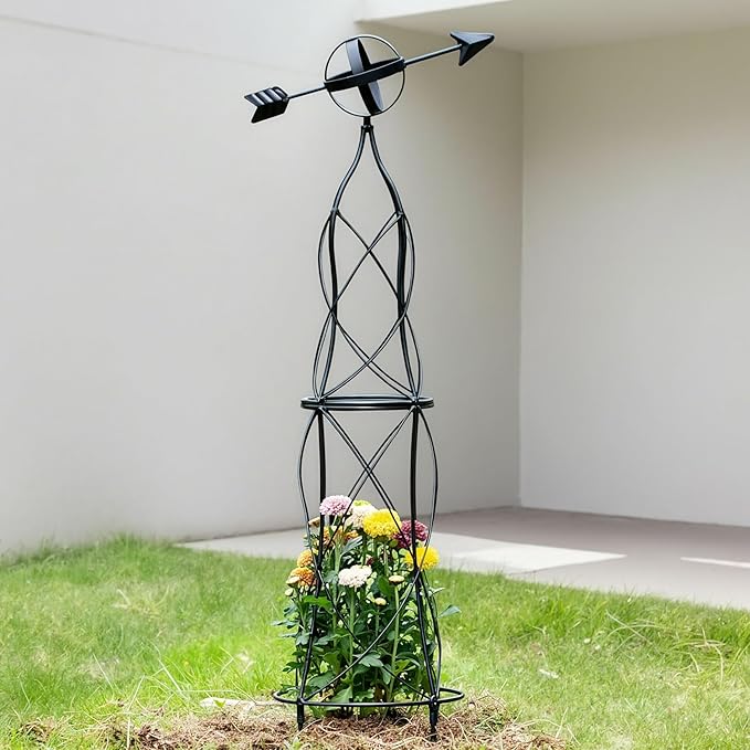 41-Inch Metal Obelisk Trellis – Elegant Garden Support for Climbing Plants Perfect for Outdoor Rose Bushes and Tall Vines Durable Metal Design with Arrow Top for Indoor and Outdoor Use