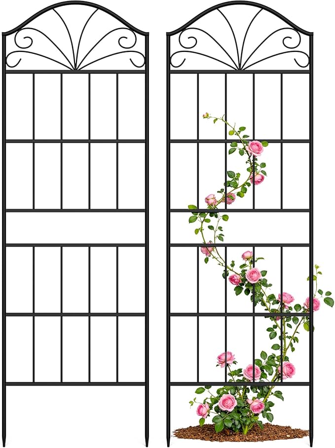 Metal Trellis for Climbing Plants Outdoor 60 * 19.7 Inch Tall Garden Trellis with Black Rustproof Coating Decorative Rose Trellis for Climbing Roses Vines and Flowers 2 Pack