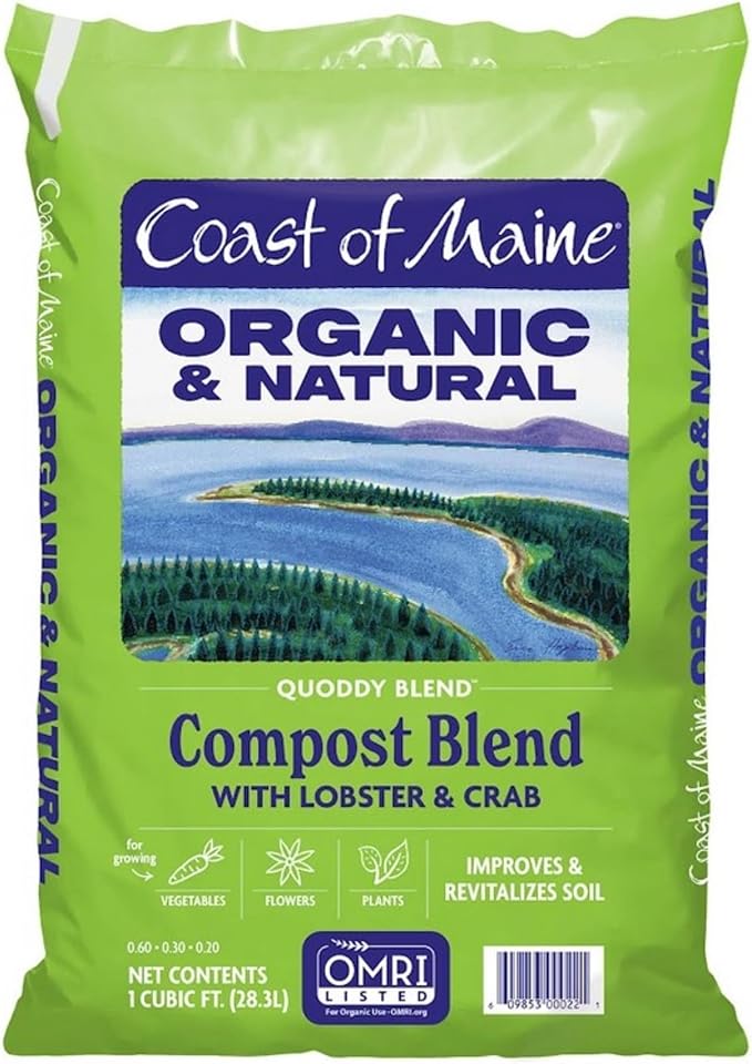 Coast of Maine Organic &amp Natural Quoddy Blend Lobster &amp Crab Compost Blend - Premium Soil Amendment w/Composted Manure Sphagnum Peat Moss Lobster &amp Crab Shell Meal - Enhanced Drainage (1