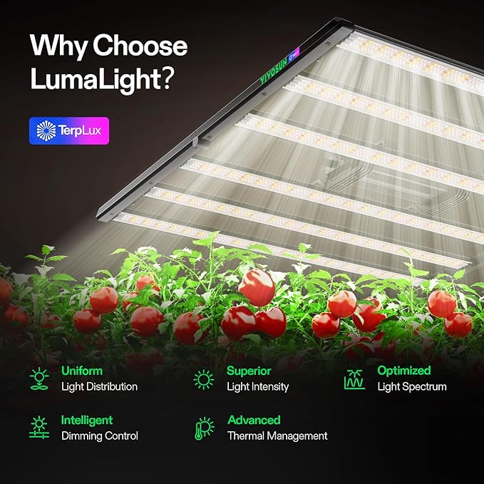 VIVOSUN LumaLight 500W LED Grow Light Full Spectrum Indoor Plant Light with Deep Canopy Penetration Smart Dimmable LED Bar Lamp for Vegetables Herbs Flowers 4x4ft Coverage GrowHub Compatible