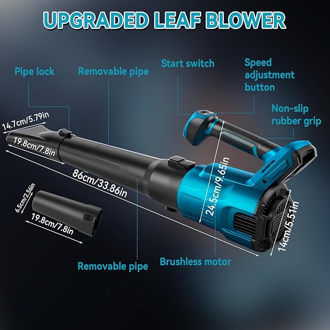 Cordless Leaf Blower Compatible with Makita 18v Battery Brushless Motor 130mph Wind Speed 480cfm Air Volume 3 Speed Adjustment with Dual Nozzles for Yard Snow Dust Leaves Cleaning