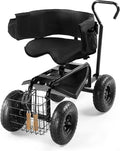 YUNWANG Rolling Garden Work Seat with Wheels - Gardening Stool for Planting 360 Degree Swivel Seat Garden Scooter with Steering Handle &amp Tool Tray Garden Chair for Outdoor Patio and Yard