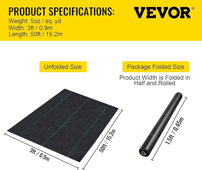 Heavy Duty 3FT x 500FT Woven Weed Barrier Landscape Fabric - 5OZ Gardening Weed Blocker Geotextile Drainage &amp Driveway Ground Cover for Landscaping and Weed Control