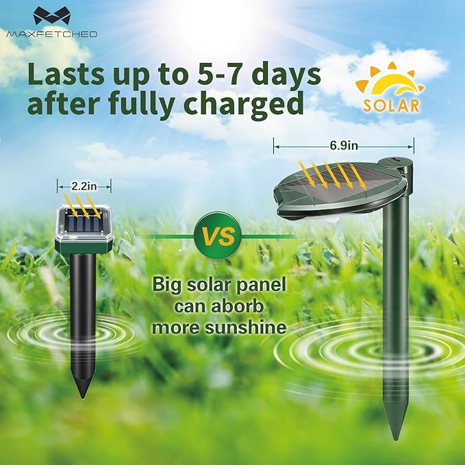 Solar Snake Repellent Ultrasonic Outdoor with LED Light Sonic Mole Repeller Solar-Powered Snake Mole Vole Gopher Away for Lawn Yard 2PK