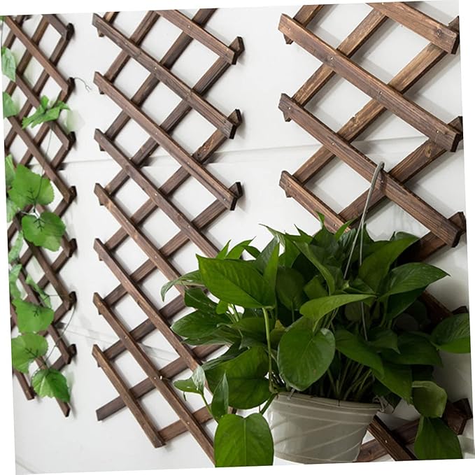 POPETPOP Climbing Plant Support Trellis Expandable Willow Fence Garden Trellis Panel Carbonized Wood for Outdoor Plants