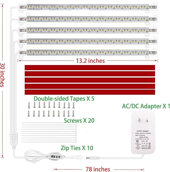 Grow Light Strip - Full Spectrum LED Grow Lights for Indoor Plants Auto On/Off Timer 5 Pack (240 LEDs 10 Dimmable Levels)