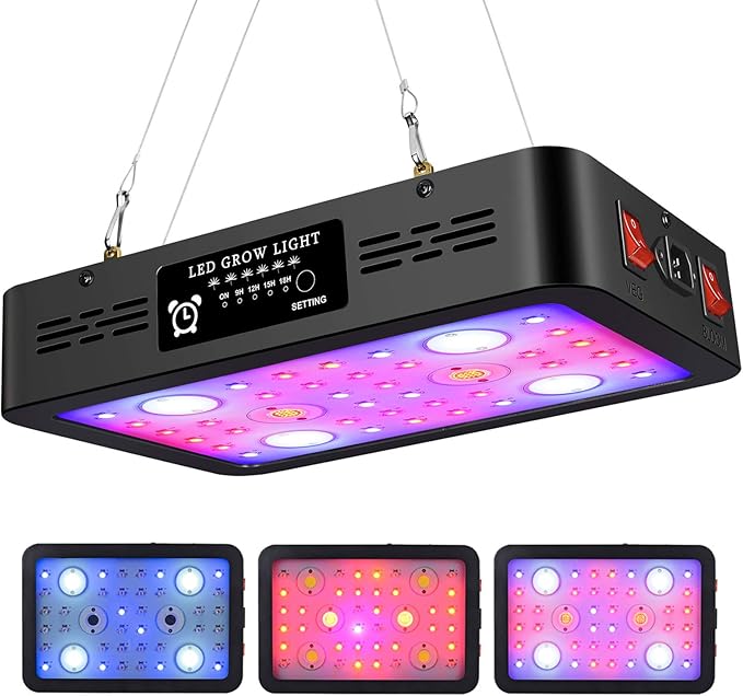 1200W LED Grow Light Growing Lamps with Veg/Bloom Dual Switches Timer Control Full Spectrum Grow Light Fixtures with Daisy Chain for Hydroponic Greenhouse Indoor Plant Veg and Flower