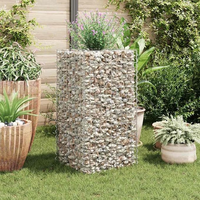 Gabion Raised Bed Silver Galvanized Steel 19.7x19.7x39.4 inch Cubic Metal Planter for Outdoor Plants Durable Garden Bed