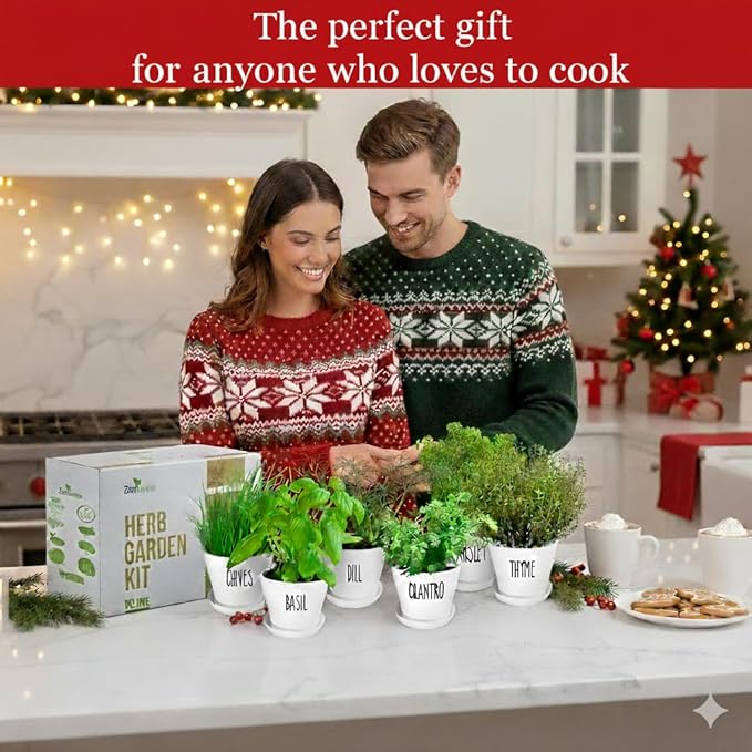 Deluxe Indoor &amp Outdoor Herb Garden Kit – 8 or the Most Popular Culinary Herbs with Pots &amp Soil for Windowsill or Patio Growing
