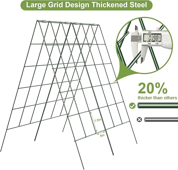Amoskey Cucumber Trellis Garden Trellis for Climbing Plants Outdoor Foldable A-Frame Trellis Cucumber Trellis for Raised Bed for Cucumbers Peas or Tomatoes (Green Bold Large Grid 46''H*36'W)