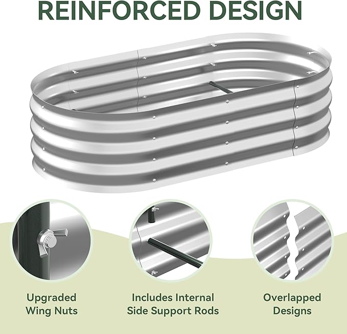 Raised Garden Bed with Self-Watering System 4x2x1 ft Elevated Planter Boxes Outdoor with Mesh Cover Oval Galvanized Raised Beds for GardeningVegetablesFlowers Backyard Patio