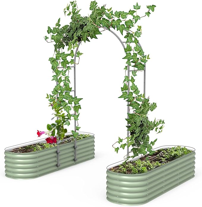 Vego Garden 1.5' Long Modular Arched Trellis System for All Classic Garden Bed for Climbing Plants Like Cucumber Beans Tomatoes &amp Vines (Garden Beds Not Included)