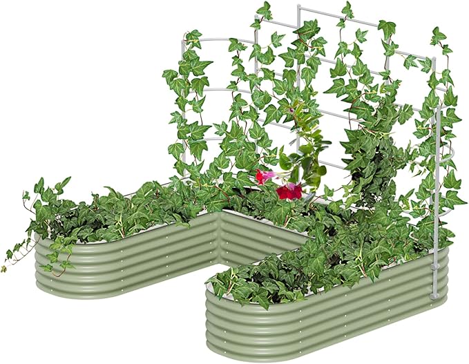 Vego Garden Modular Wall Trellis System 8.5' Long for 7' x 8.5' Large Size U-Shaped Garden Beds (Garden Beds Not Included)