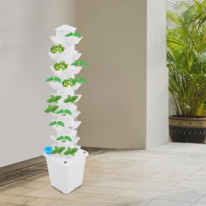 45-Pod Hydroponic Growing Tower 9 Tier Vertical Garden System with Water Pump &amp 5.3Gal Tank Indoor Herb/Vegetable Planter for Home Office