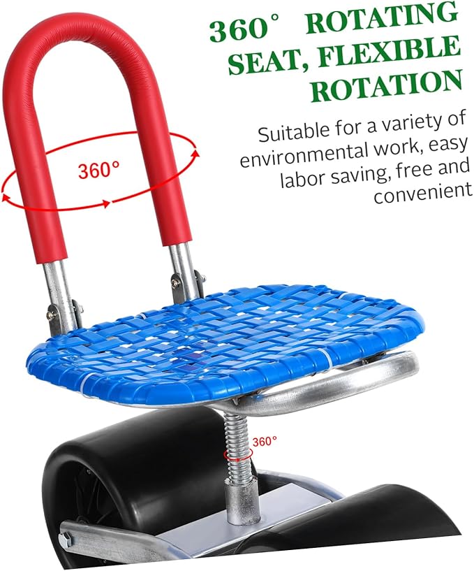 Garden Work Seat with Wheels Pp Steel 360° Rotating Comfortable Height Easy to Store
