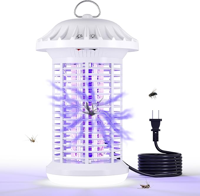 Bug Zapper Indoor &amp Outdoor Water Proof Mosquito Zapper with LED Light 4200V Electric Bug Zapper for Home Patio Office Courtyard（White）