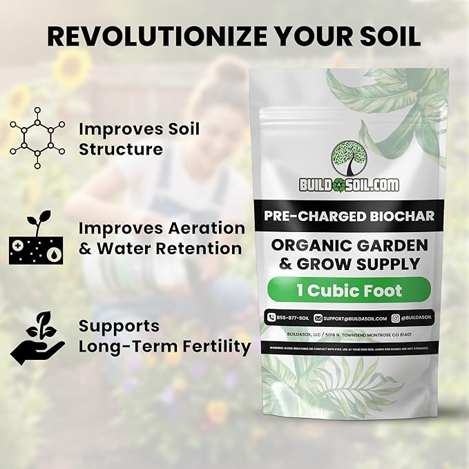 BuildASoil Pre-Charged Biochar Organic Soil Amendment for Plants No-Till Friendly Clay Soil Conditioner with Perlite for Gardening and Horticultural Charcoal Blend 1 Cubic Foot Pack