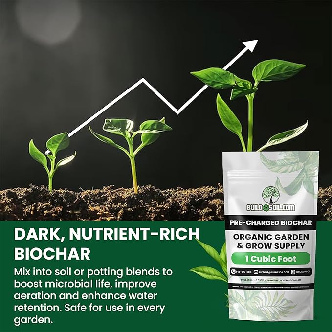 BuildASoil Pre-Charged Biochar Organic Soil Amendment for Plants No-Till Friendly Clay Soil Conditioner with Perlite for Gardening and Horticultural Charcoal Blend 1 Cubic Foot Pack