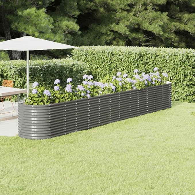 Patio Raised Bed Powder-Coated SteelGreenhouse PlanterDecorative Patio PlantersPatio Raised BedsVegetable PlantersHerb Plantersfor HerbsDeep-Rooted Vegetables201.6x31.5x26.8 Gray