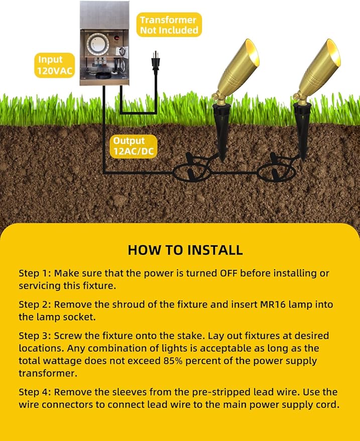 COLOER Die-cast Brass Landscape Spotlight 10-Pack with 5W Aluminum Housing LED MR16 Bulb12V AC/DC Low Voltage Copper Outdoor Lighting Directional Garden Patio Spot Up Light (102B Copper Finish)