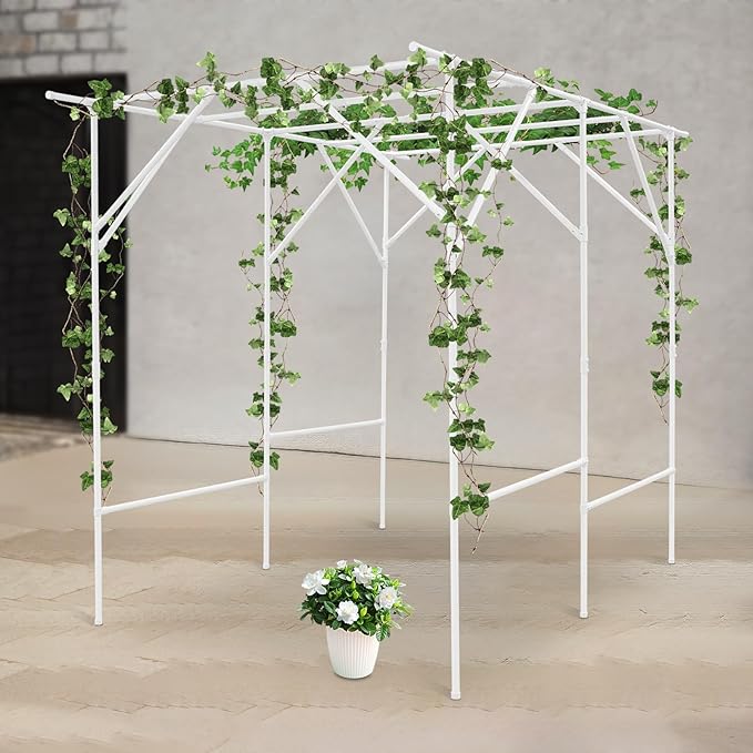 Grape Vine Trellis 6.56x4.92x6.56ft Heavy Duty Garden Trellis for Climbing Plants Large Steel Plant Support with ABS Base for Tomatoes Cucumbers Outdoor (White)
