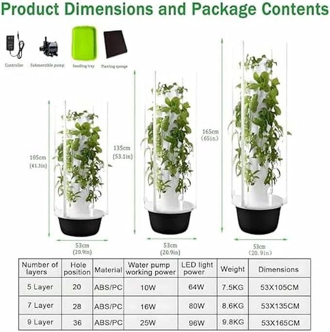 Hydroponics Growing System Kit Vertical Garden Planter Adjustable Hydroponic Garden Hydroponics Growing Tower Herbs &amp Vegetables Home Indoor Gardening System-