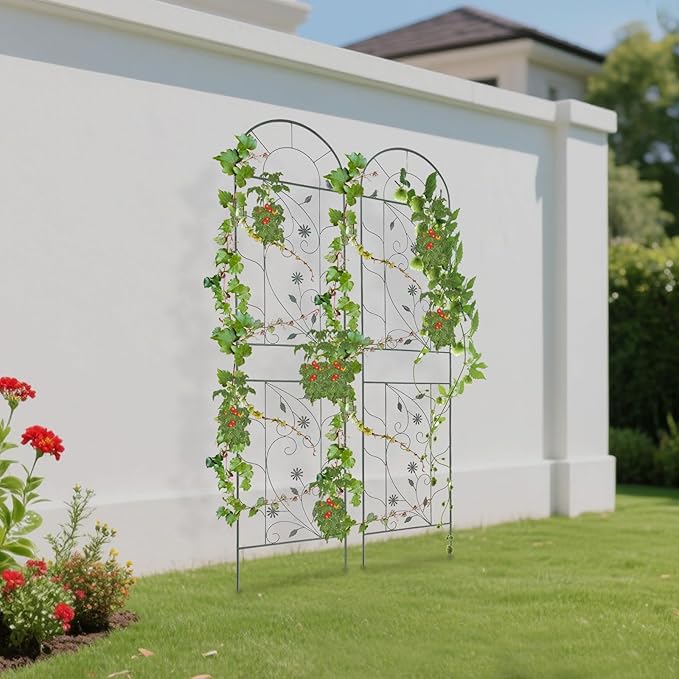 2 Pack Metal Garden Trellis for Climbing Plants 82.6”Tall Outdoor Iron Plant Stand for Vine Flowers Rustproof Green Decorative Fence for Yard Patio Lawn (Green)