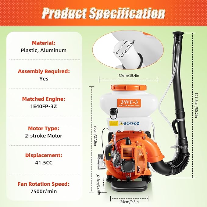 Backpack Sprayer 3.7gal Fogger Sprayer Garden Sprayer Agricultural Mist Duster Sprayer for Vegetable Sheds Orchards Garden Orange