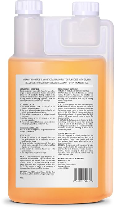 Mammoth Control - Concentrated Miticide Fungicide and Insecticide - Made with Thyme Oil (1000 ml)
