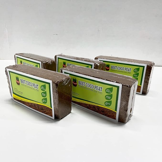 Best Coco Peat - Premium Coconut Coir Pith 5 Brick Pack 650gm/1.4 Lbs | 100% Organic | Expands Approx 2.3 Gallon | Lowest EC and Ph Balance