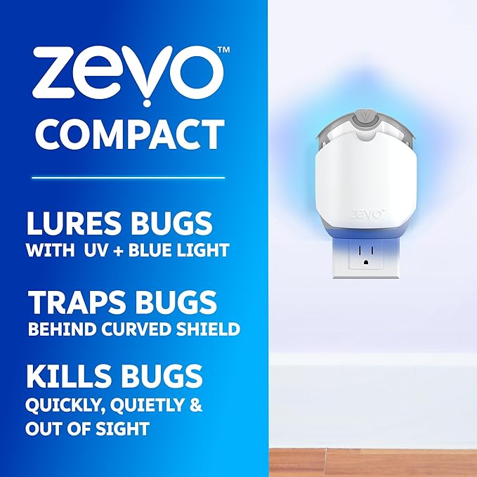 Zevo Compact Flying Insect Trap Official Refill Cartridges - Fits Zevo Compact Indoor Plug-in Trap Authentic Trap + Lock Technology to Catch Gnats House &amp Fruit Flies (8 Official Refill Cartridg