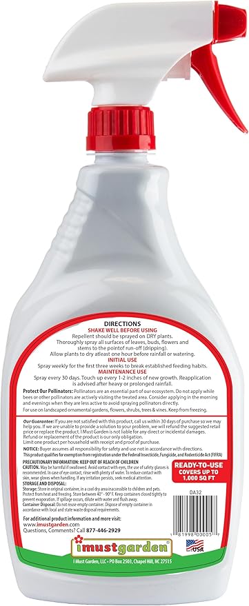 I Must Garden Deer Repellent [2 Pack: Mint Scent + Spice Scent] - Natural Deer Spray for Gardens &amp Plants – Two 32oz RTU Bottles