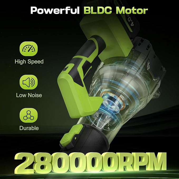 Leaf Blower Cordless 650CFM 288MPH Electric Leaf Blower with 2 x 4.0Ah Battery Operated 6 Speed Mode 20V Powered Handheld Blowers for Lawn Care Patio Dust Blowing Leaves