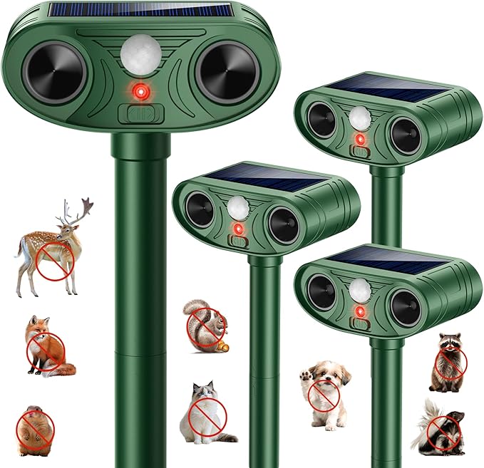 2026 Upgraded Ultrasonic Solar Animal Repellent Outdoor Deer Repellent Devices Squirrel Cat Raccoon Rabbit Dog Deterrent with Motion Sensor for Yard Garden Lawn
