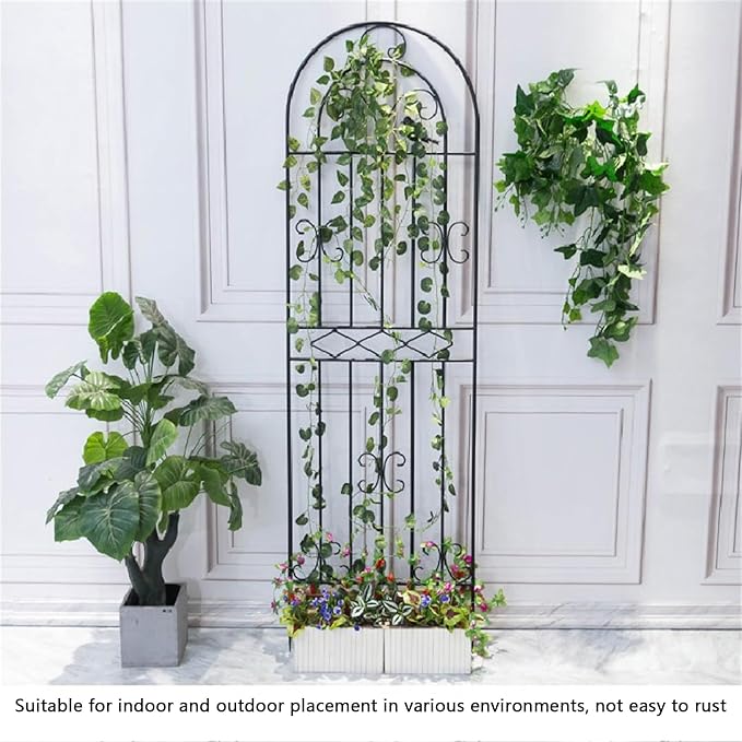 Garden Iron Rose Fence Gardening Post Rose Vine Ivy Clematis Gardening Post Easy to Assemble Height Adjustable Climbing Plant Garden Trellis 120cm*50cm Black
