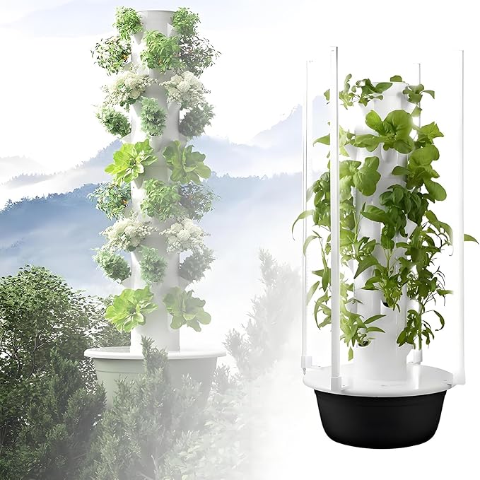 Lettuce Growtower Hydroponics Growing System Vertical Tower Automated Aeroponics Indoor Tower Garden with LED Grow Lights Aquaponics Growing Kits Herb Garden5 Layer