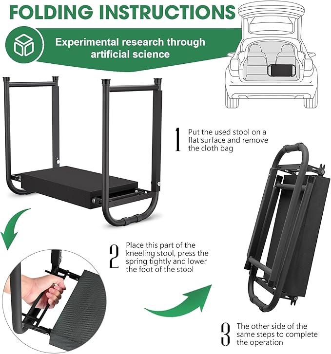 Heavy Duty Garden Kneeler &amp Seat with Support Legs 400lbs Capacity Foldable Gardening Stool Extra Thick Pad &amp Large Tool Organizer Bag Ergonomic for Seniors - Dark Black