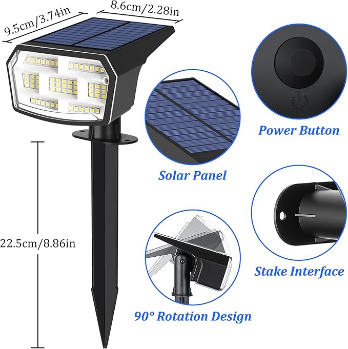 Sucolite 8-Pack Solar Spot Lights Outdoor Waterproof IP65 3 Lighting Modes 2-in-1 Solar Landscape Spotlights for Yard 59 LED Solar Powered Wall Lights for Garden Pathway Driveway Walkway Cool White